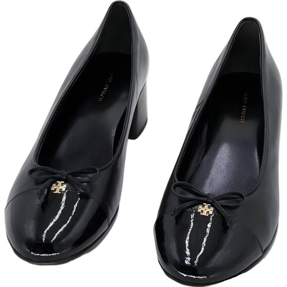 Tory Burch Cap-Toe Ballet Pumps Black Block Heel Women's US 8 - Picture 5 of 6